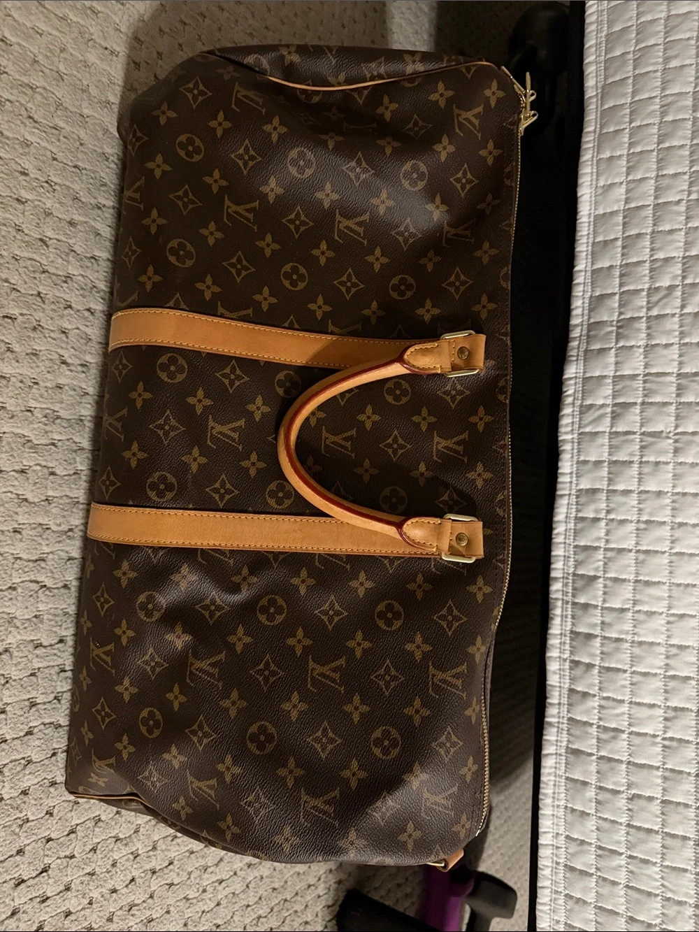 Louis Vuitton Monogram Canvas Duffel with Tan Leather Trim